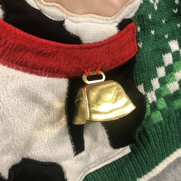 Ugly Christmas Sweater Cow Size M Mooood Funny Holiday Knit Party 3-D Bell Green - Picture 6 of 7
